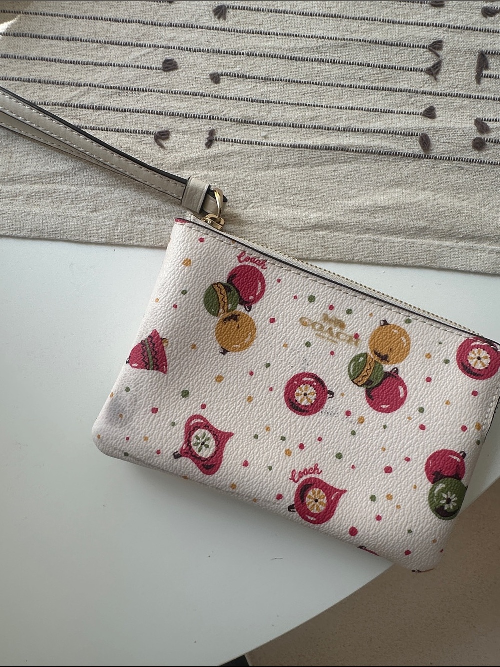 Coach White Christmas Bell Wristlet